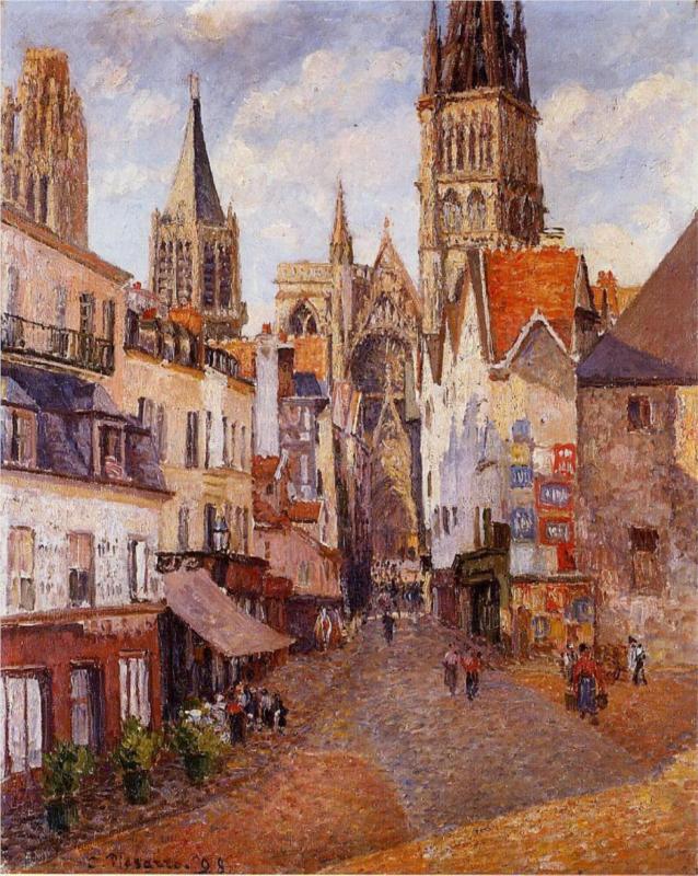 Sunlight, Afternoon, La Rue de l Epicerie, Rouen - Camille Pissarro Paintings